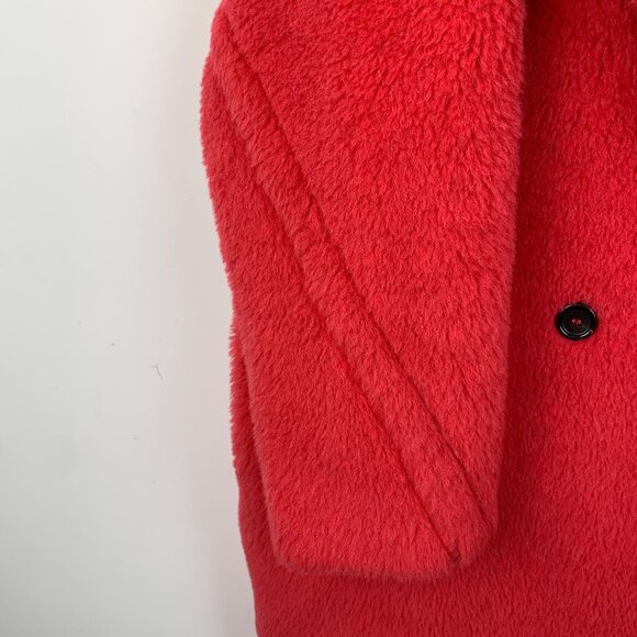 Max Mara Womens Red Teddy Coat Oversized Double-Breasted Wool Blend Outerwear - Picture 4 of 8